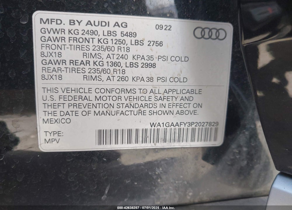 2023 AUDI Q5 VIN: WA1GAAFY3P2027829