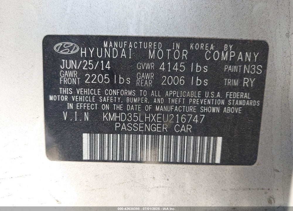 2014 HYUNDAI ELANTRA GT VIN: KMHD35LHXEU216747