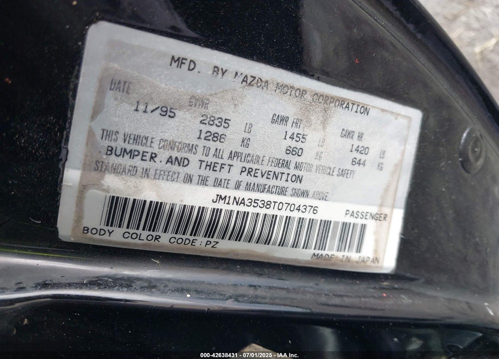 1996 MAZDA MX-5 MIATA VIN: JM1NA3538T0704376