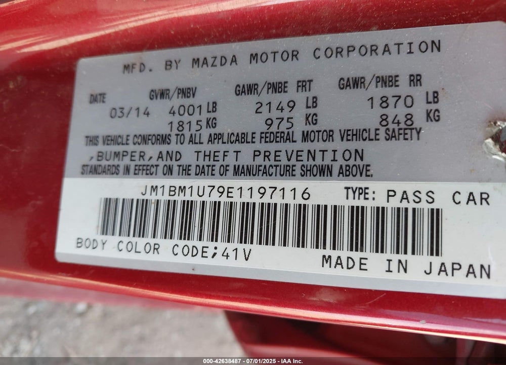 2014 MAZDA MAZDA3 VIN: JM1BM1U79E1197116