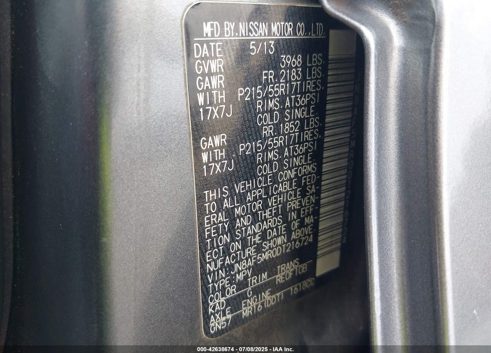 2013 NISSAN JUKE VIN: JN8AF5MR0DT216724