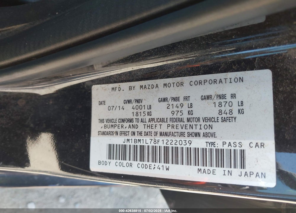 2015 MAZDA 3 VIN: JM1BM1L78F1222039