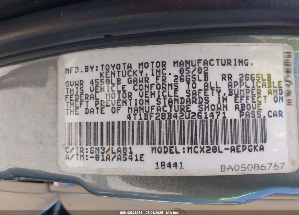 2002 TOYOTA AVALON XLS VIN: 4T1BF28B42U261471