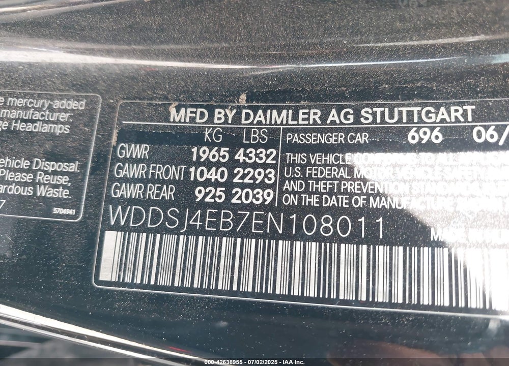 2014 MERCEDES-BENZ CLA-CLASS VIN: WDDSJ4EB7EN108011