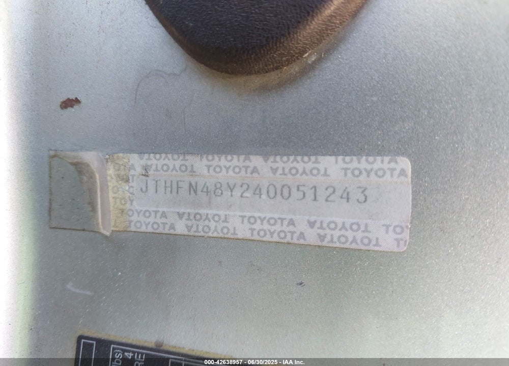 2004 LEXUS SC 430 VIN: JTHFN48Y240051243