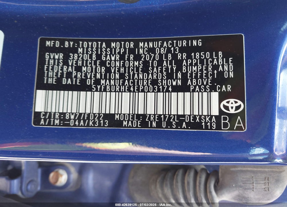 2014 TOYOTA COROLLA VIN: 5YFBURHE4EP003174