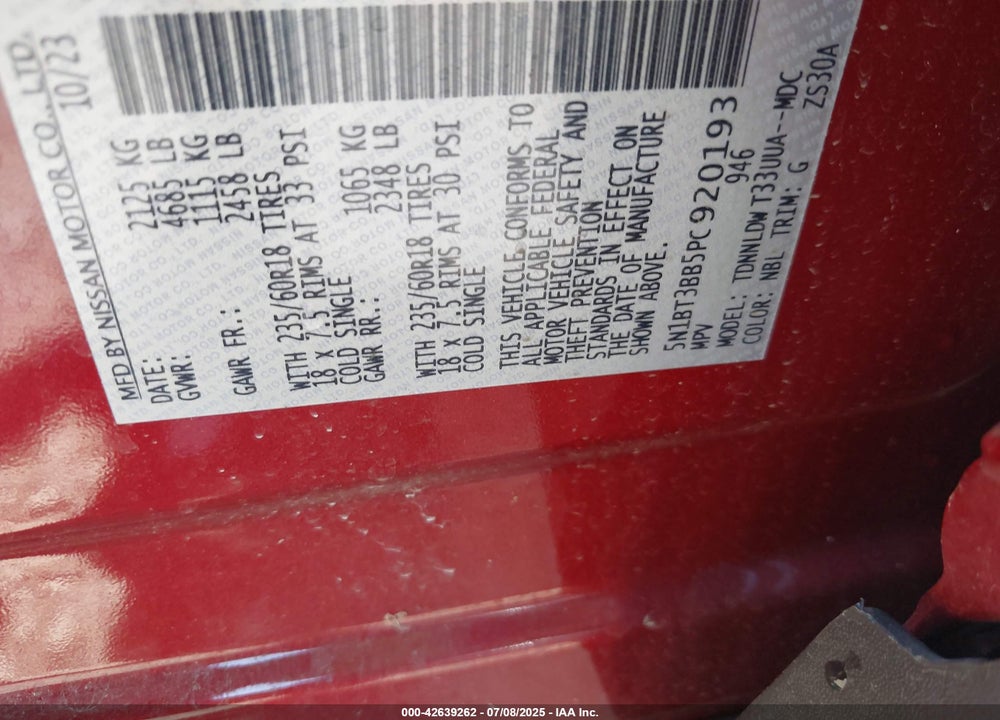 2023 NISSAN ROGUE VIN: 5N1BT3BB5PC920193