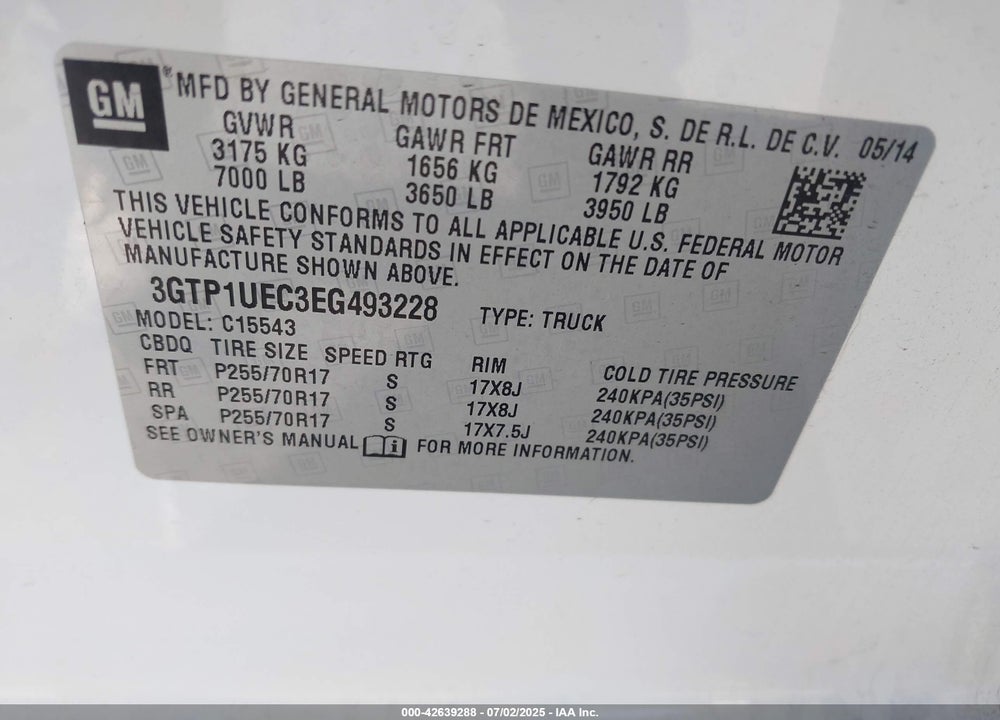 2014 GMC SIERRA 1500 SLE VIN: 3GTP1UEC3EG493228