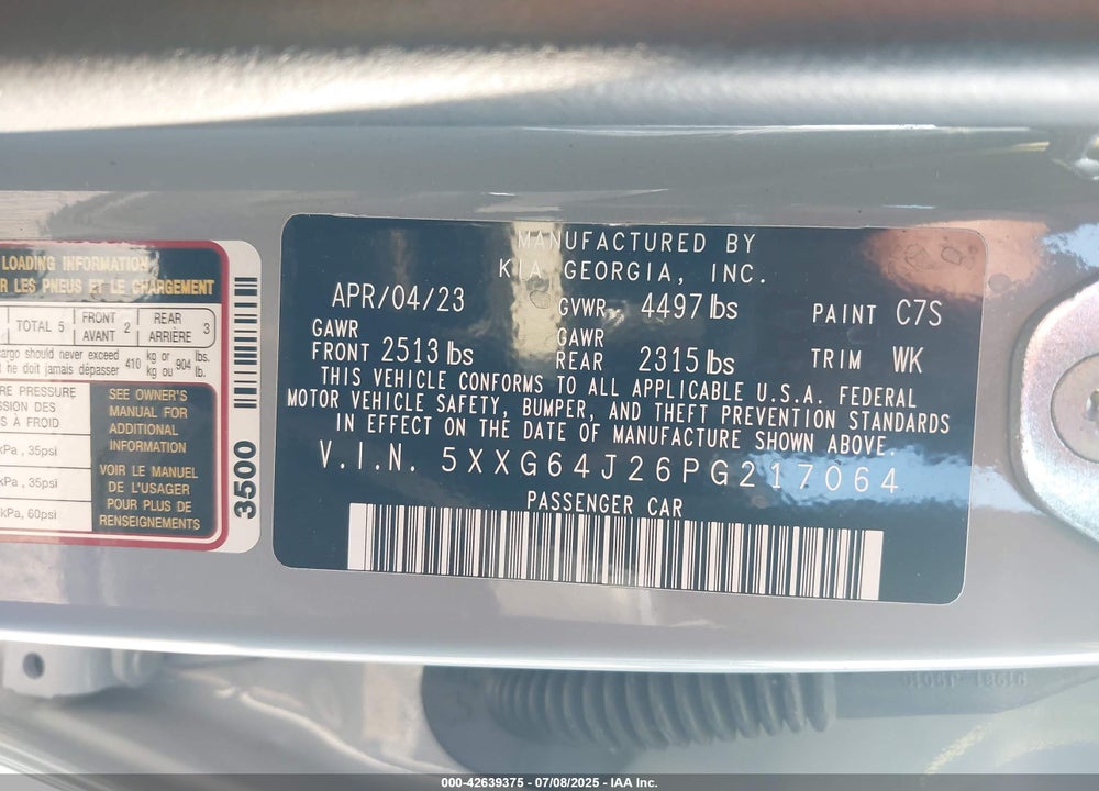 2023 KIA K5 GT LINE VIN: 5XXG64J26PG217064