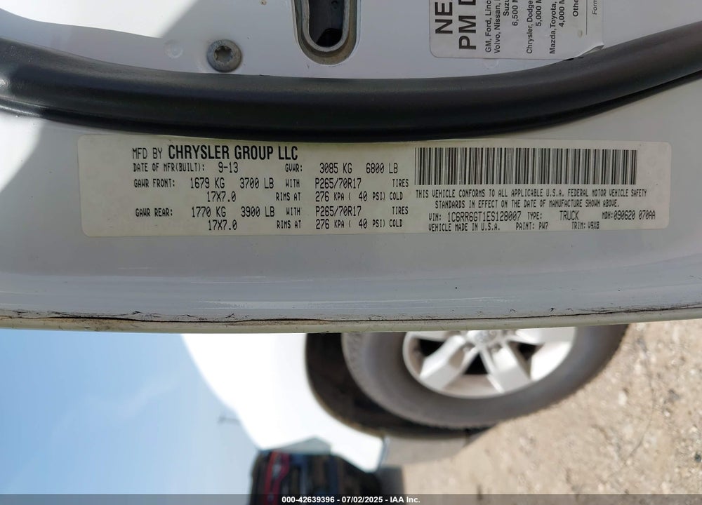 2014 RAM 1500 SLT VIN: 1C6RR6GT1ES128007