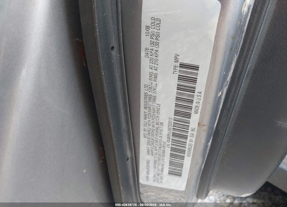 2009 SUBARU OUTBACK VIN: 4S4BP61C697333013