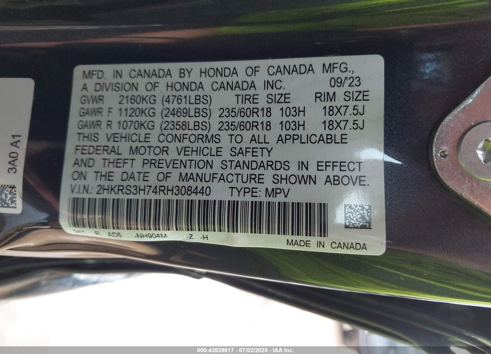2024 HONDA CR-V EX-L 2WD VIN: 2HKRS3H74RH308440