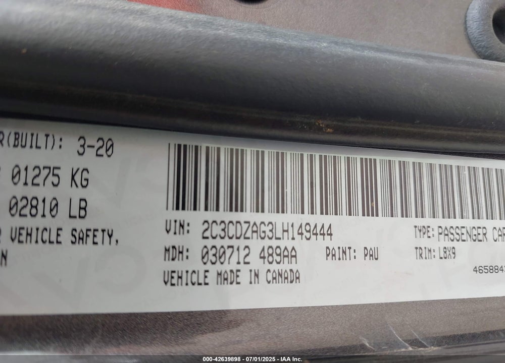 2020 DODGE CHALLENGER VIN: 2C3CDZAG3LH149444