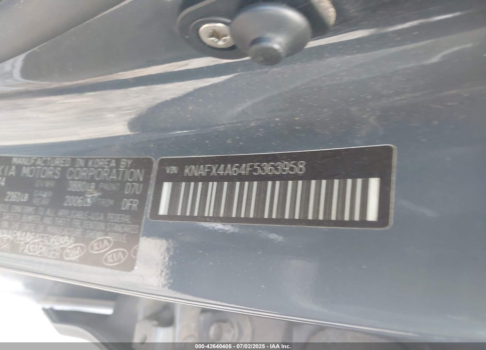 2015 KIA FORTE VIN: KNAFX4A64F5363958