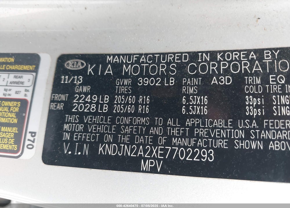 2014 KIA SOUL VIN: KNDJN2A2XE7702293
