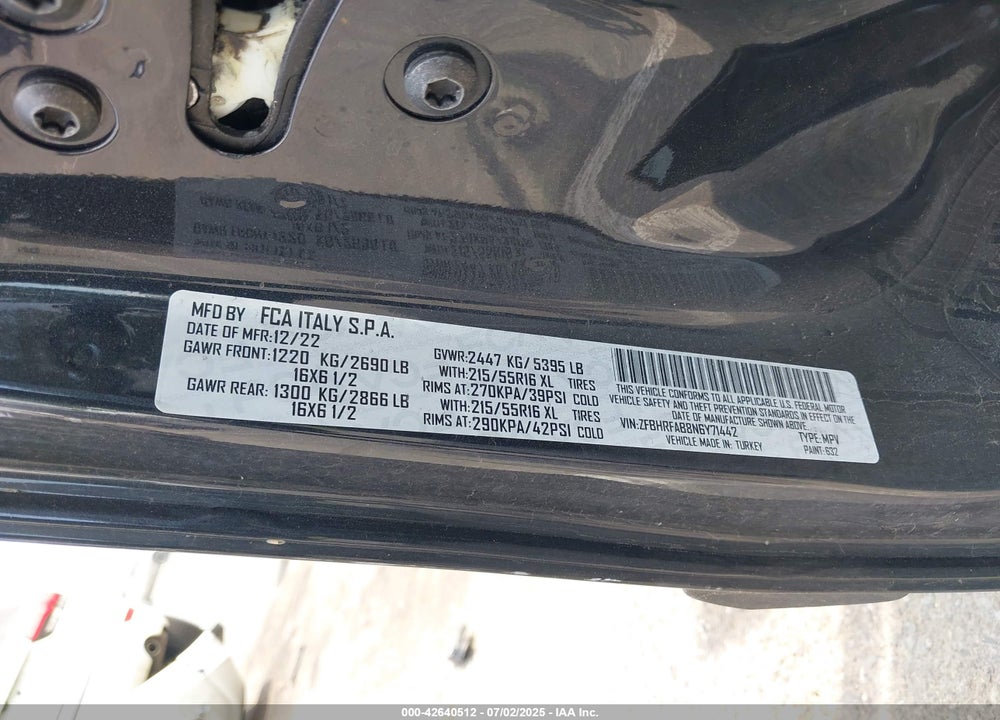 2022 RAM PROMASTER CITY CARGO VAN VIN: ZFBHRFAB8N6Y71442
