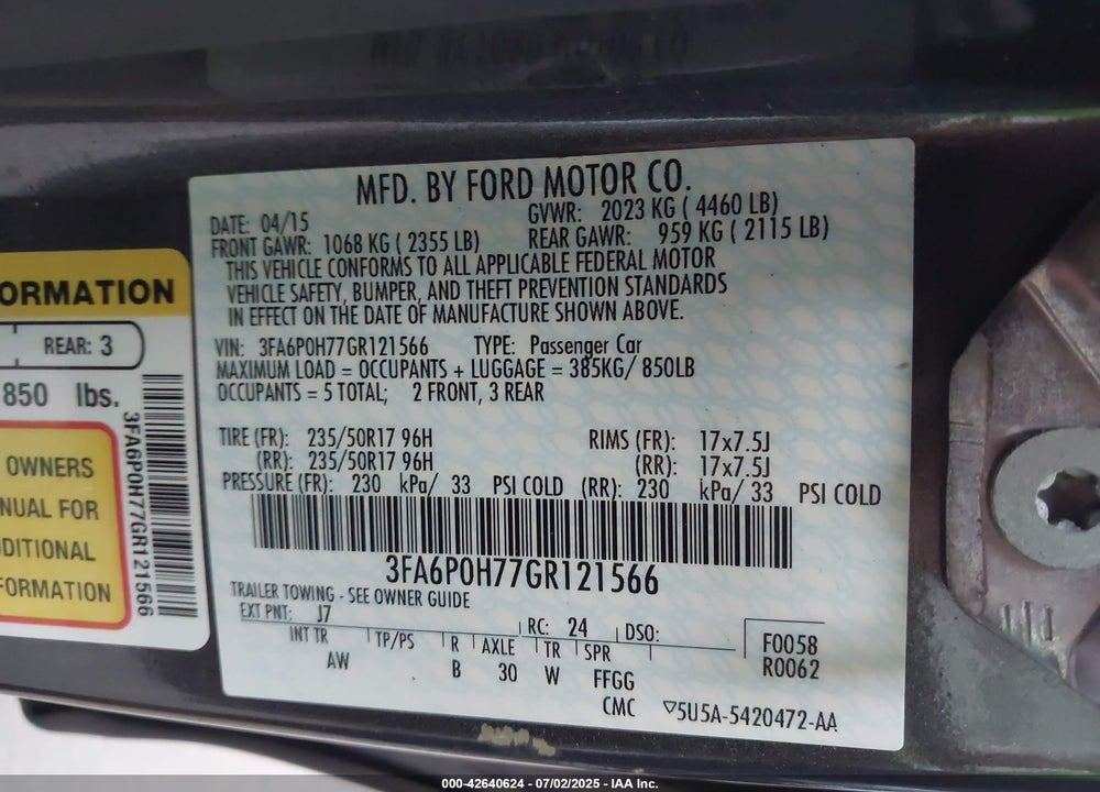 2016 FORD FUSION SE VIN: 3FA6P0H77GR121566