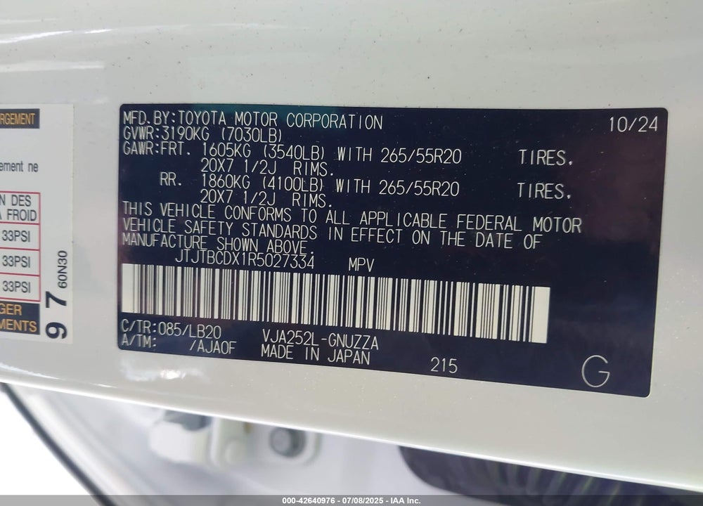 2024 LEXUS GX 550 PREMIUM+ VIN: JTJTBCDX1R5027334