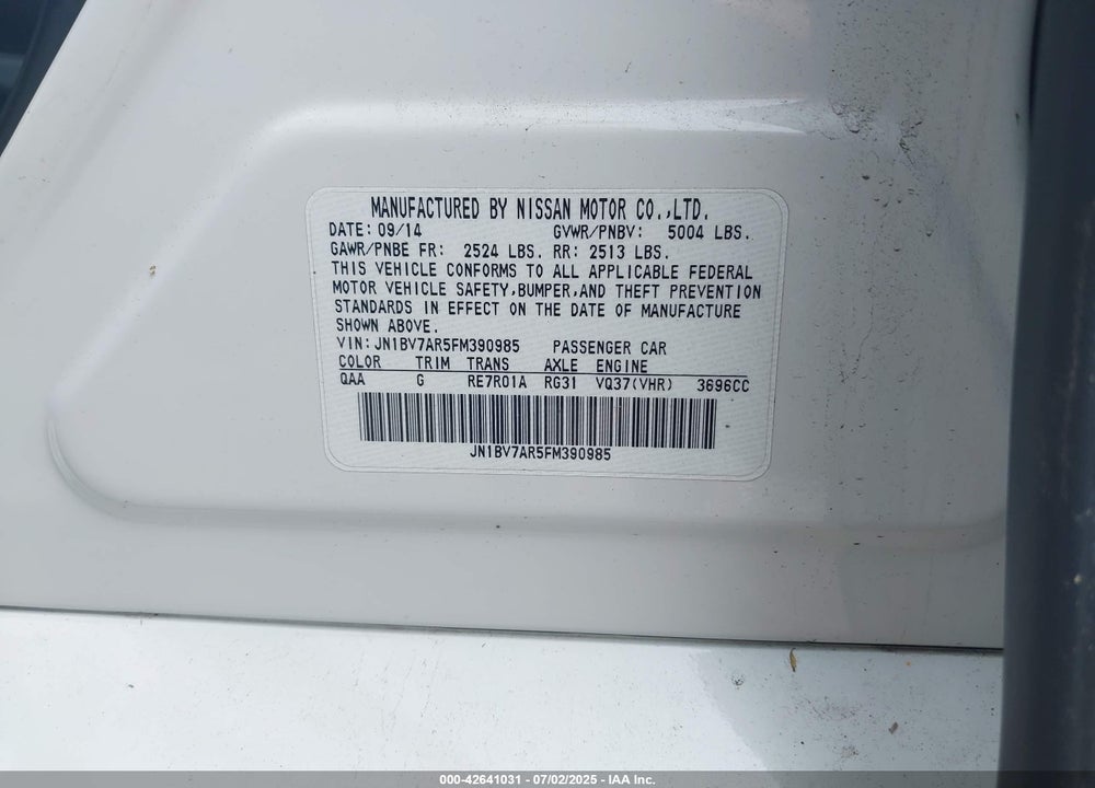 2015 INFINITI Q50 VIN: JN1BV7AR5FM390985