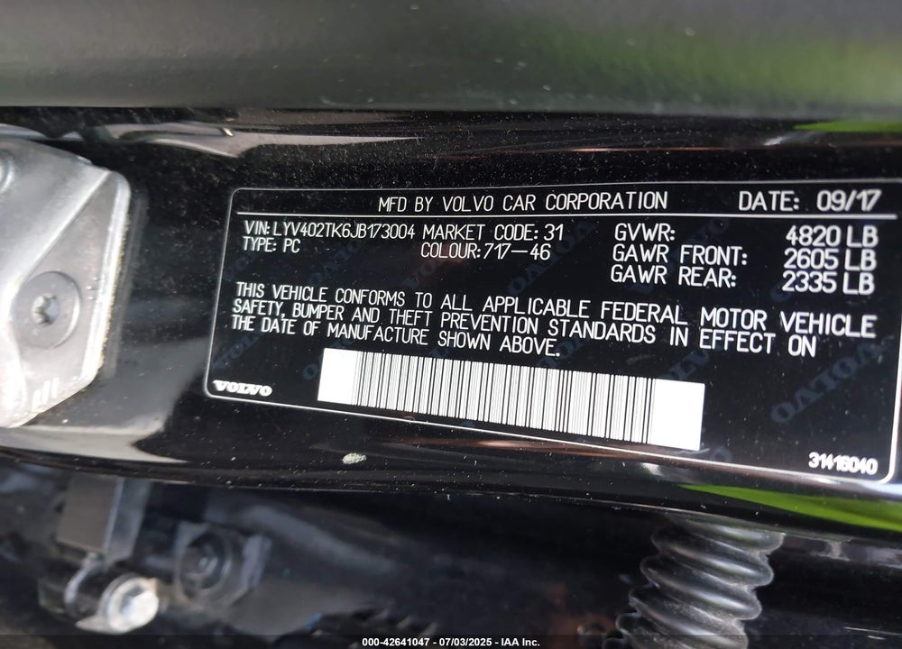 2018 VOLVO S60 VIN: LYV402TK6JB173004