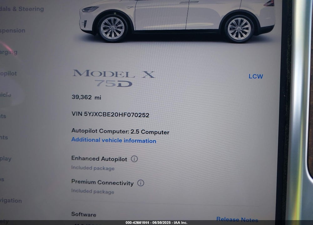 2017 TESLA MODEL X VIN: 5YJXCBE20HF070252