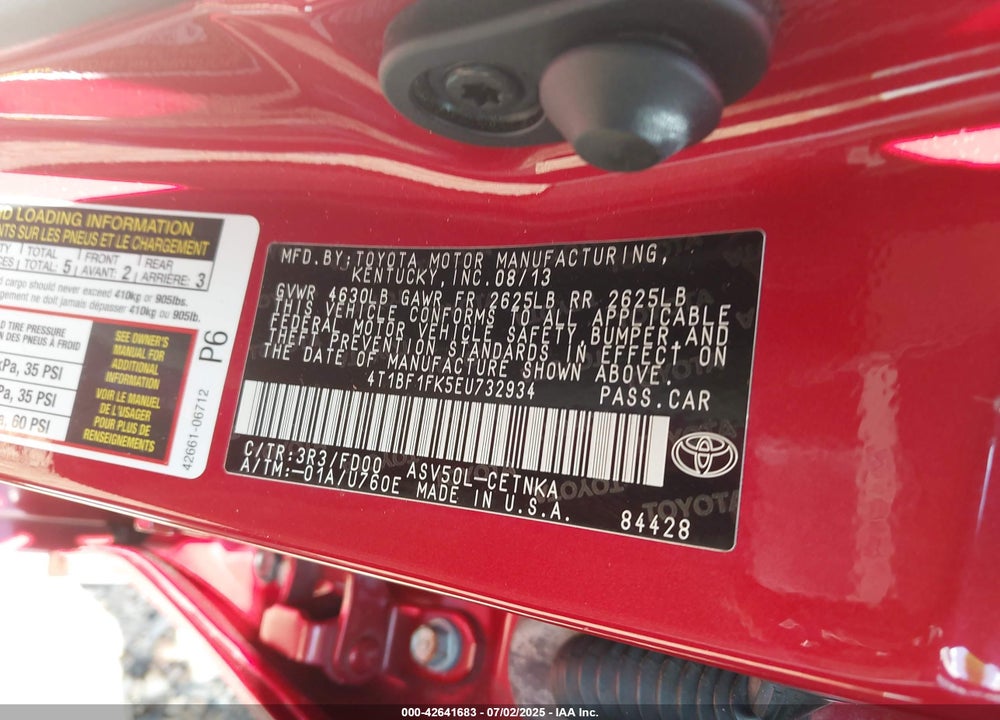 2014 TOYOTA CAMRY VIN: 4T1BF1FK5EU732934