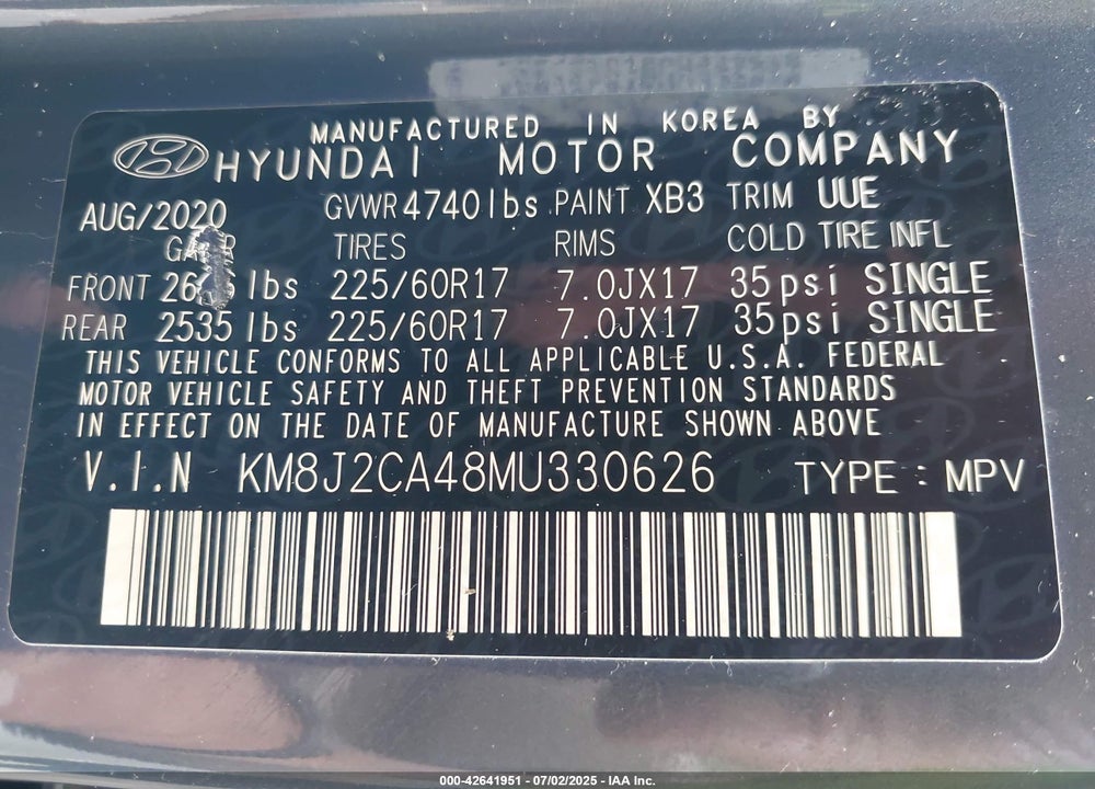 2021 HYUNDAI TUCSON VIN: KM8J2CA48MU330626