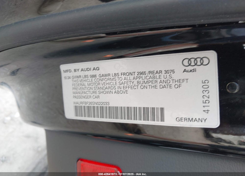 2025 AUDI S7 SPORTBACK VIN: WAURFBF26SN022033
