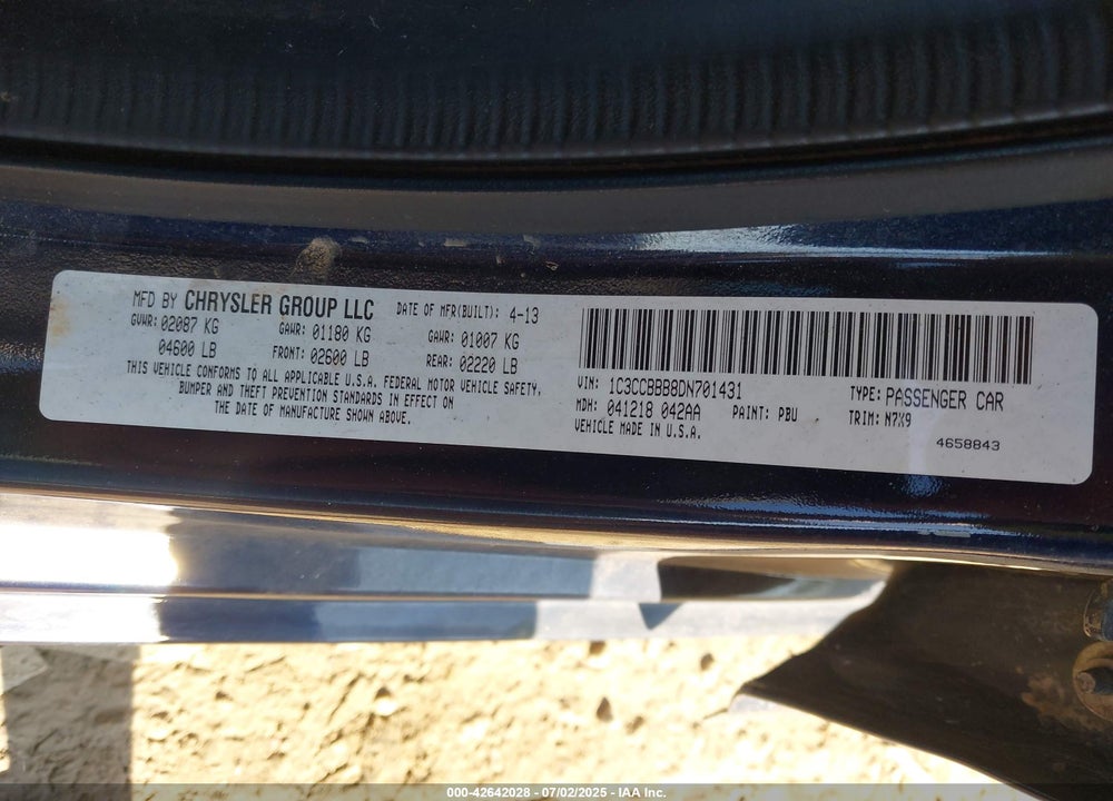 2013 CHRYSLER 200 VIN: 1C3CCBBB8DN701431