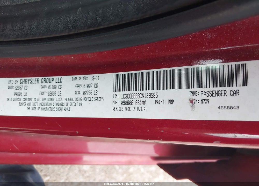 2012 CHRYSLER 200 VIN: 1C3CCBBB3CN129585