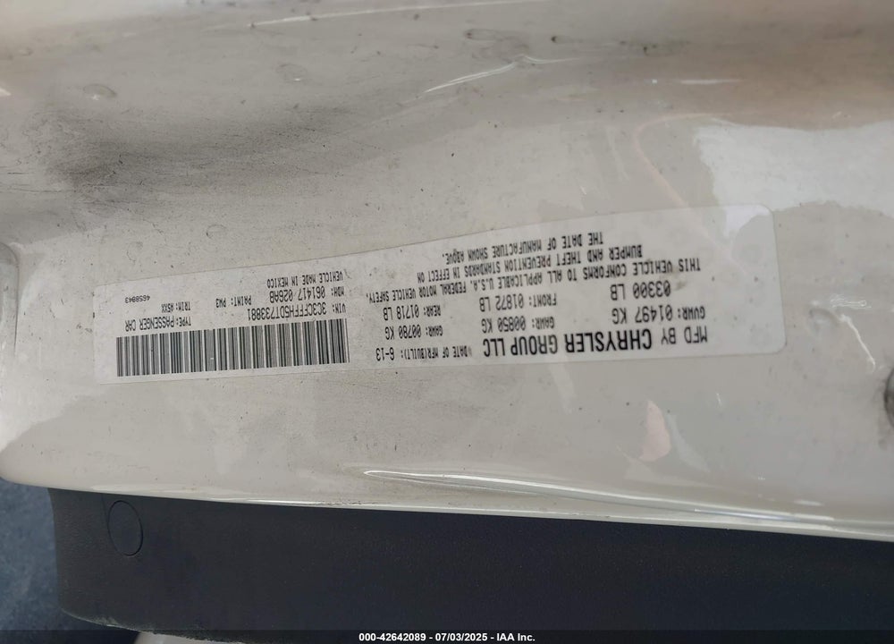 2013 FIAT 500 VIN: 3C3CFFFH5DT733881