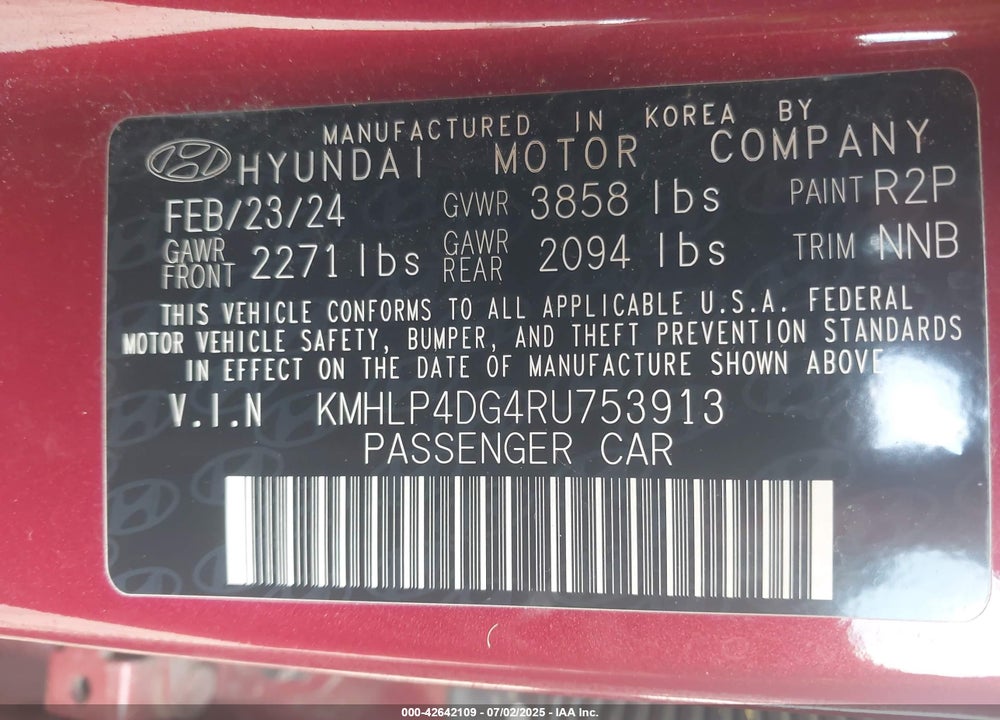 2024 HYUNDAI ELANTRA VIN: KMHLP4DG4RU753913