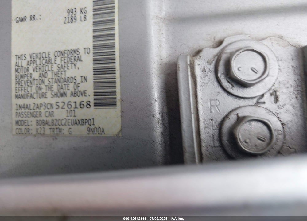 2012 NISSAN ALTIMA VIN: 1N4AL2AP3CN526168