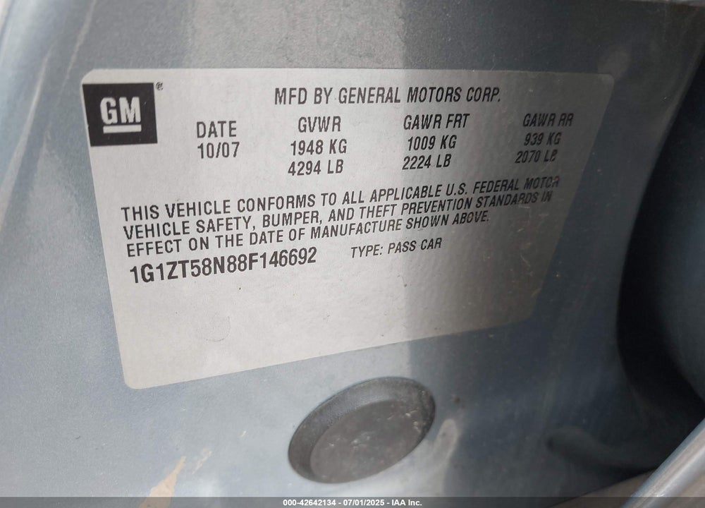 2008 CHEVROLET MALIBU CLASSIC VIN: 1G1ZT58N88F146692