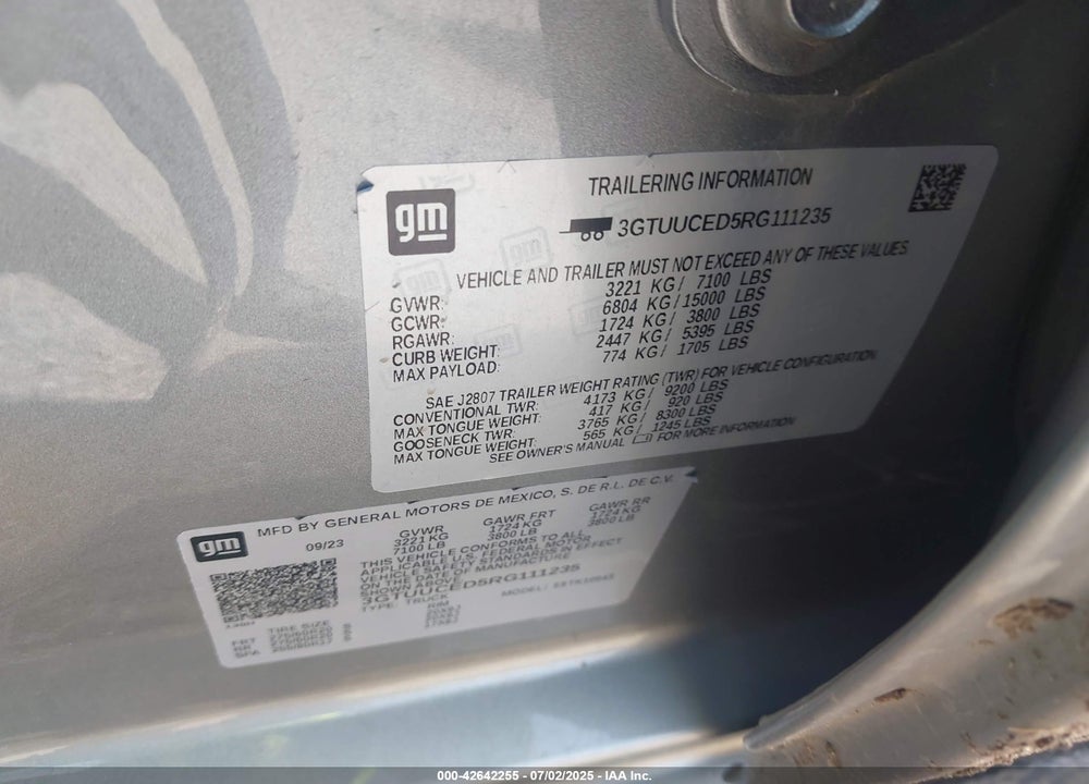 2024 GMC SIERRA 1500 VIN: 3GTUUCED5RG111235