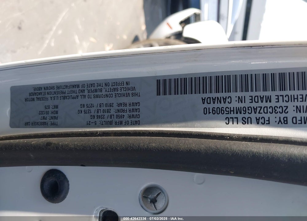 2021 DODGE CHALLENGER VIN: 2C3CDZAG6MH590910