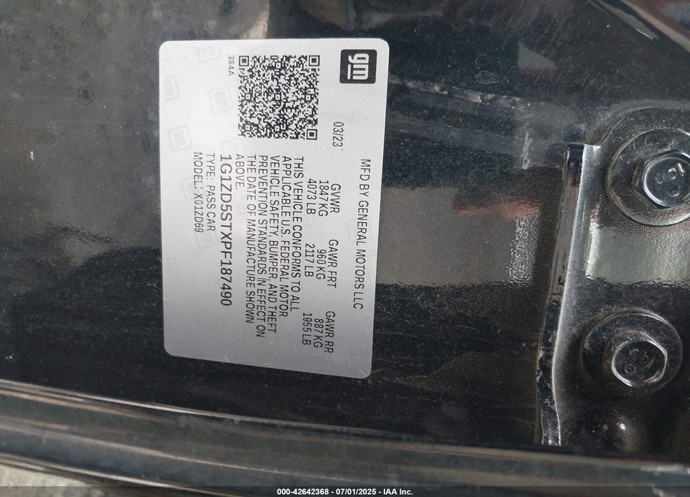 2023 CHEVROLET MALIBU FWD 1LT VIN: 1G1ZD5STXPF187490