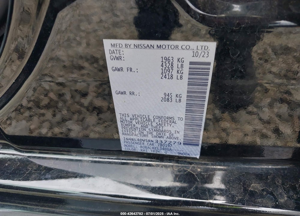 2024 NISSAN ALTIMA VIN: 1N4BL4DV5RN337279