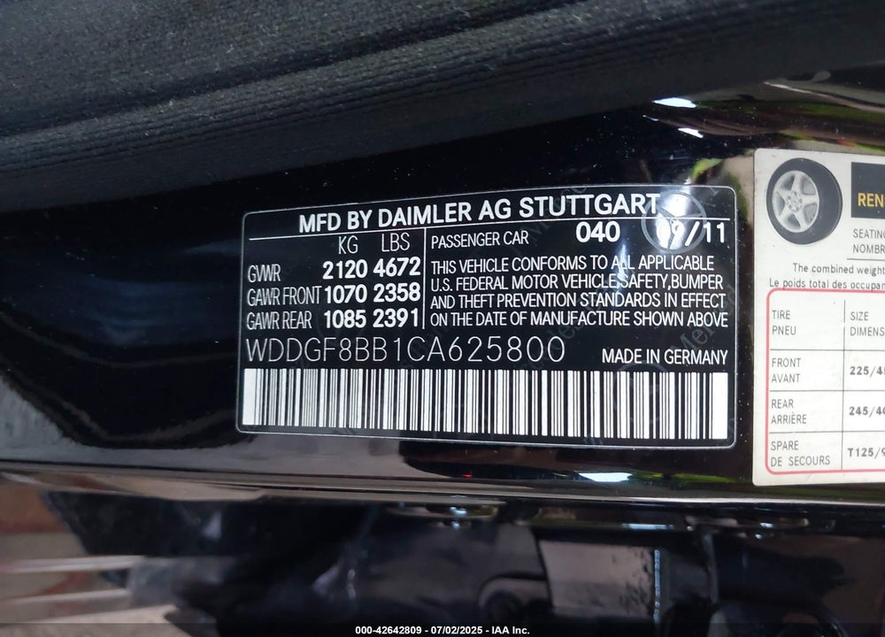 2012 MERCEDES-BENZ C 300 VIN: WDDGF8BB1CA625800
