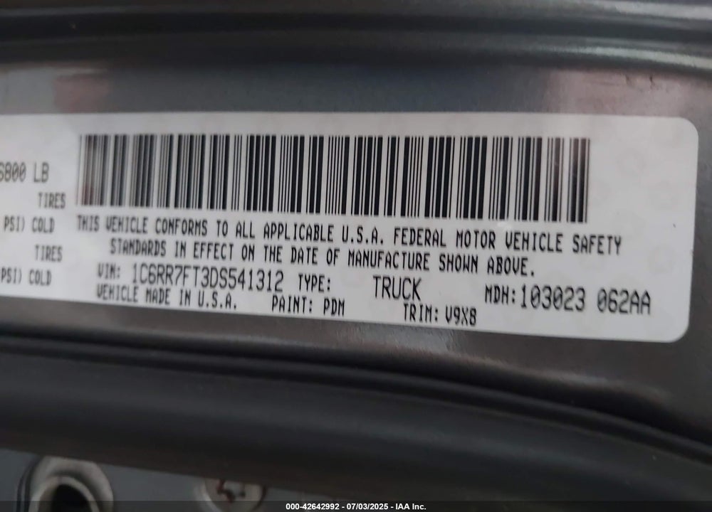 2013 RAM 1500 ST VIN: 1C6RR7FT3DS541312