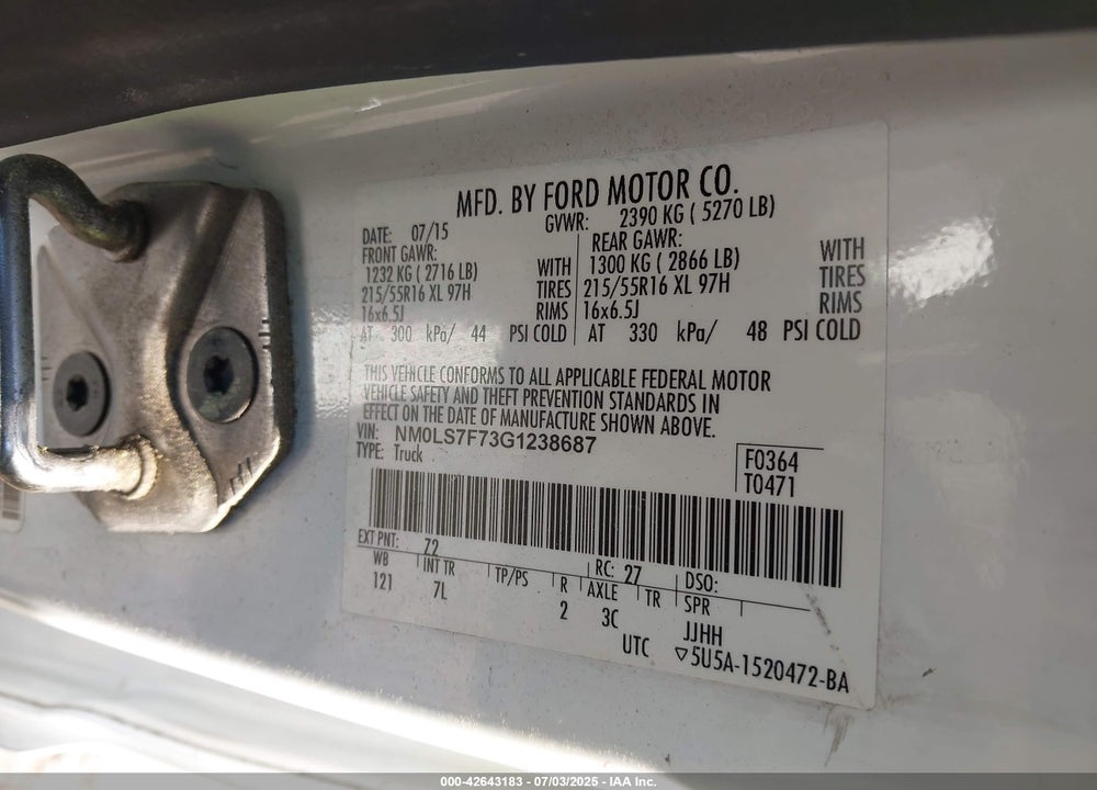 2016 FORD TRANSIT CONNECT XLT VIN: NM0LS7F73G1238687
