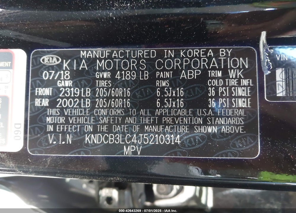 2018 KIA NIRO VIN: KNDCB3LC4J5210314