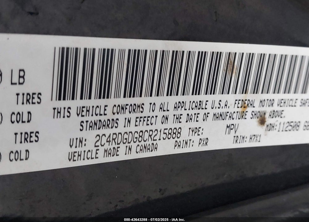2012 DODGE GRAND CARAVAN CREW VIN: 2C4RDGDG8CR215888
