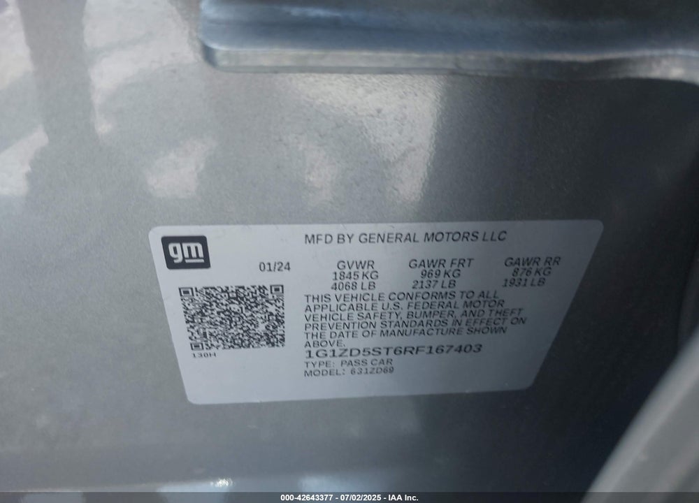 2024 CHEVROLET MALIBU VIN: 1G1ZD5ST6RF167403