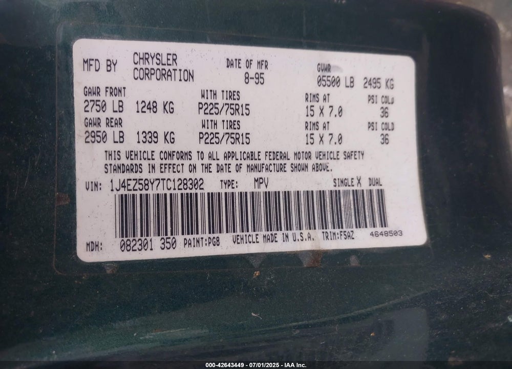 1996 JEEP GRAND CHEROKEE LAREDO VIN: 1J4EZ58Y7TC128302