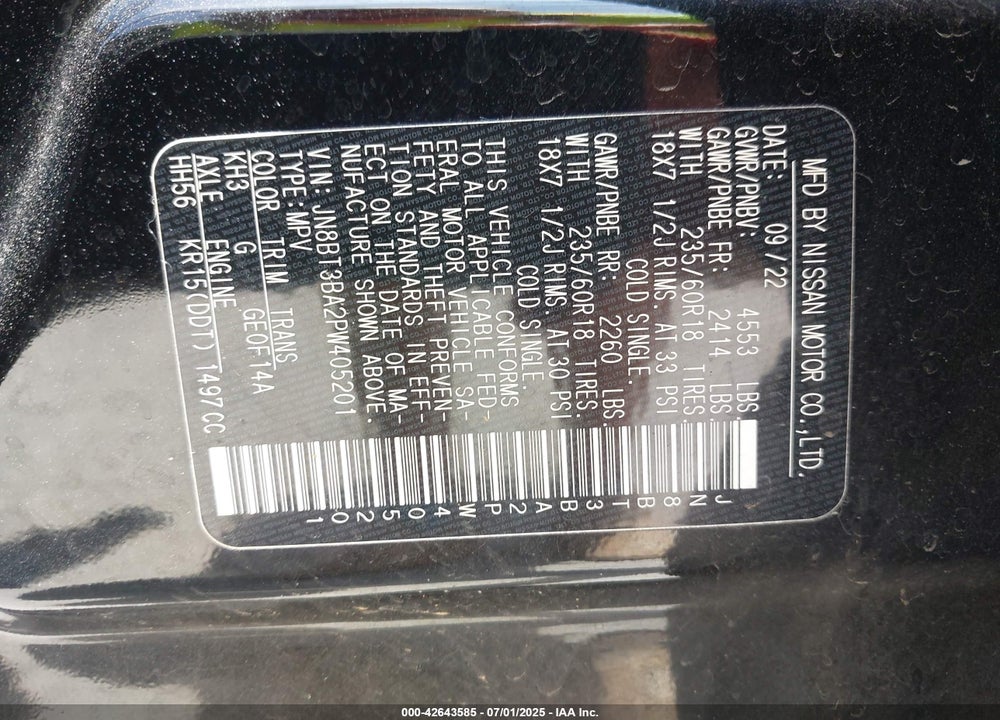 2023 NISSAN ROGUE VIN: JN8BT3BA2PW405201