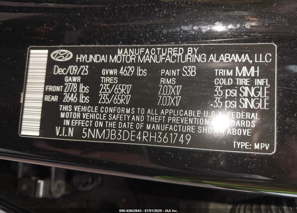 2024 HYUNDAI TUCSON SEL VIN: 5NMJB3DE4RH361749