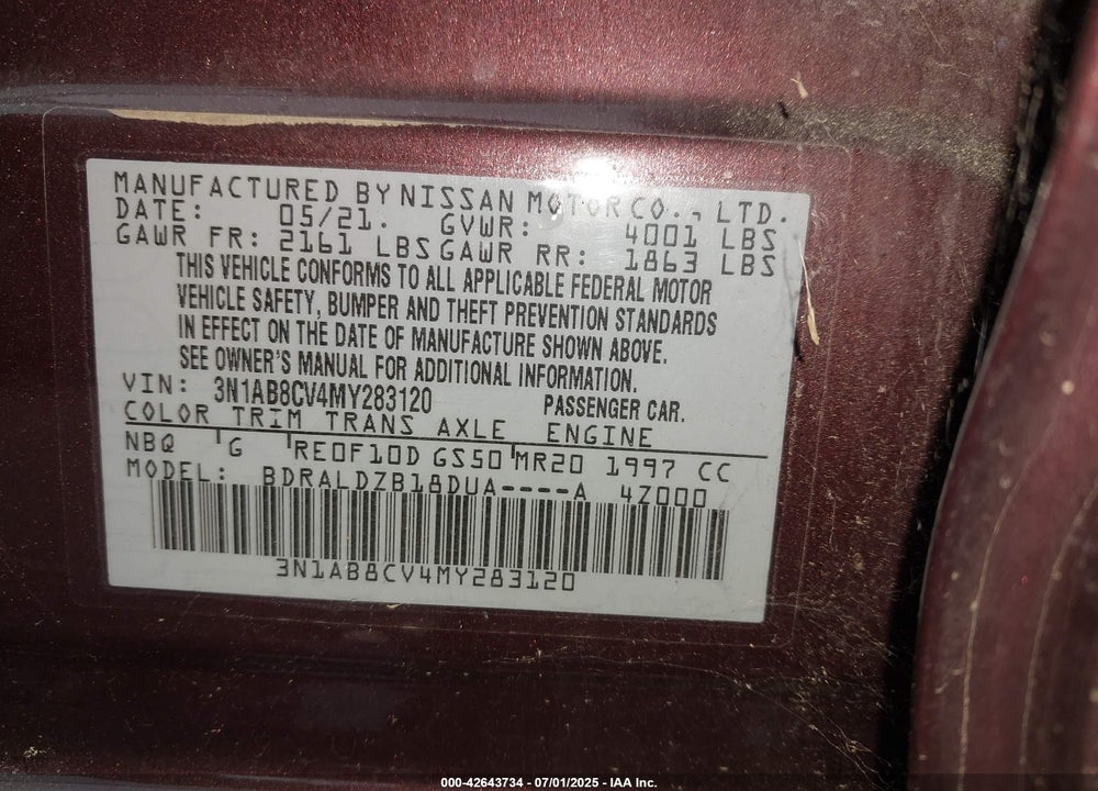 2021 NISSAN SENTRA SV XTRONIC CVT VIN: 3N1AB8CV4MY283120