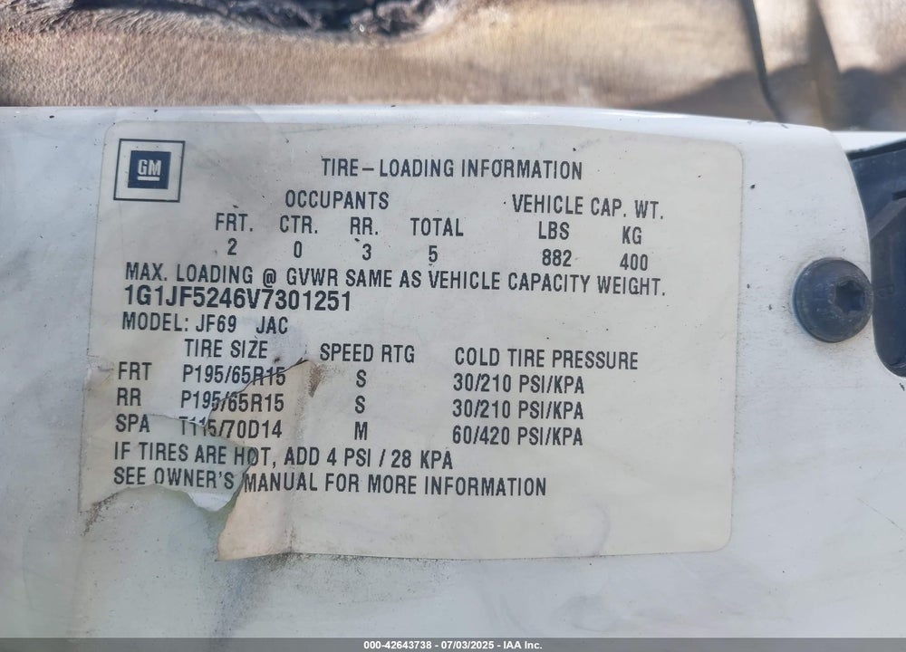 1997 CHEVROLET CAVALIER LS VIN: 1G1JF5246V7301251