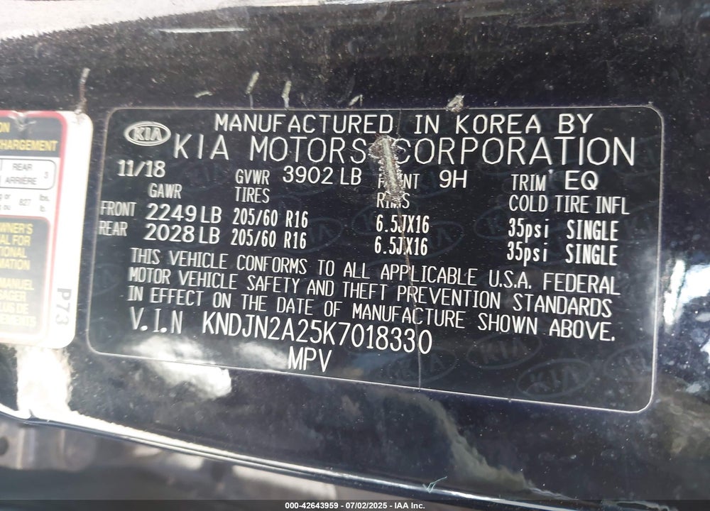 2019 KIA SOUL VIN: KNDJN2A25K7018330
